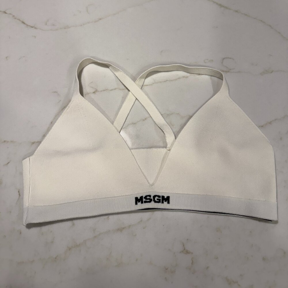 MSGM Knitted Logo Waistband Bra In White